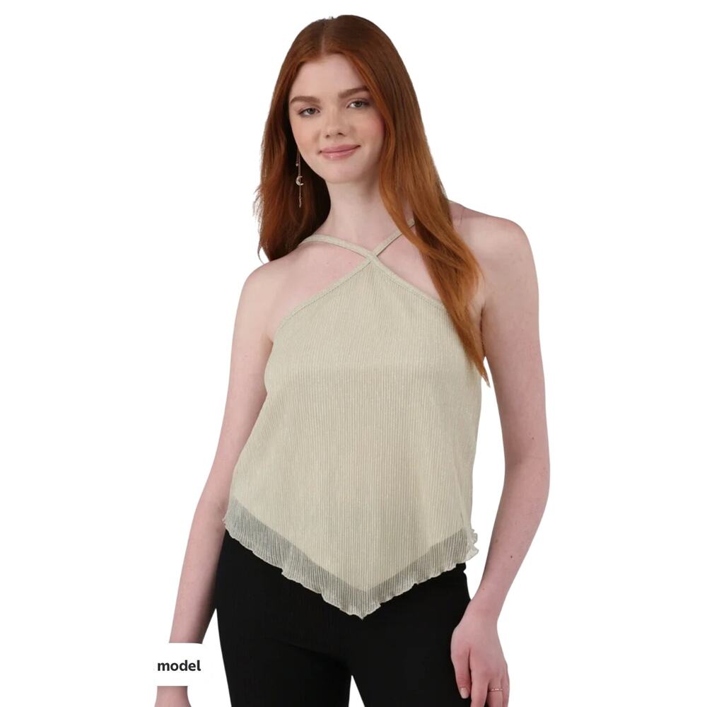 No Boundaries Criss Cross Halter Tank, Women's‎ XS in Almond NWT